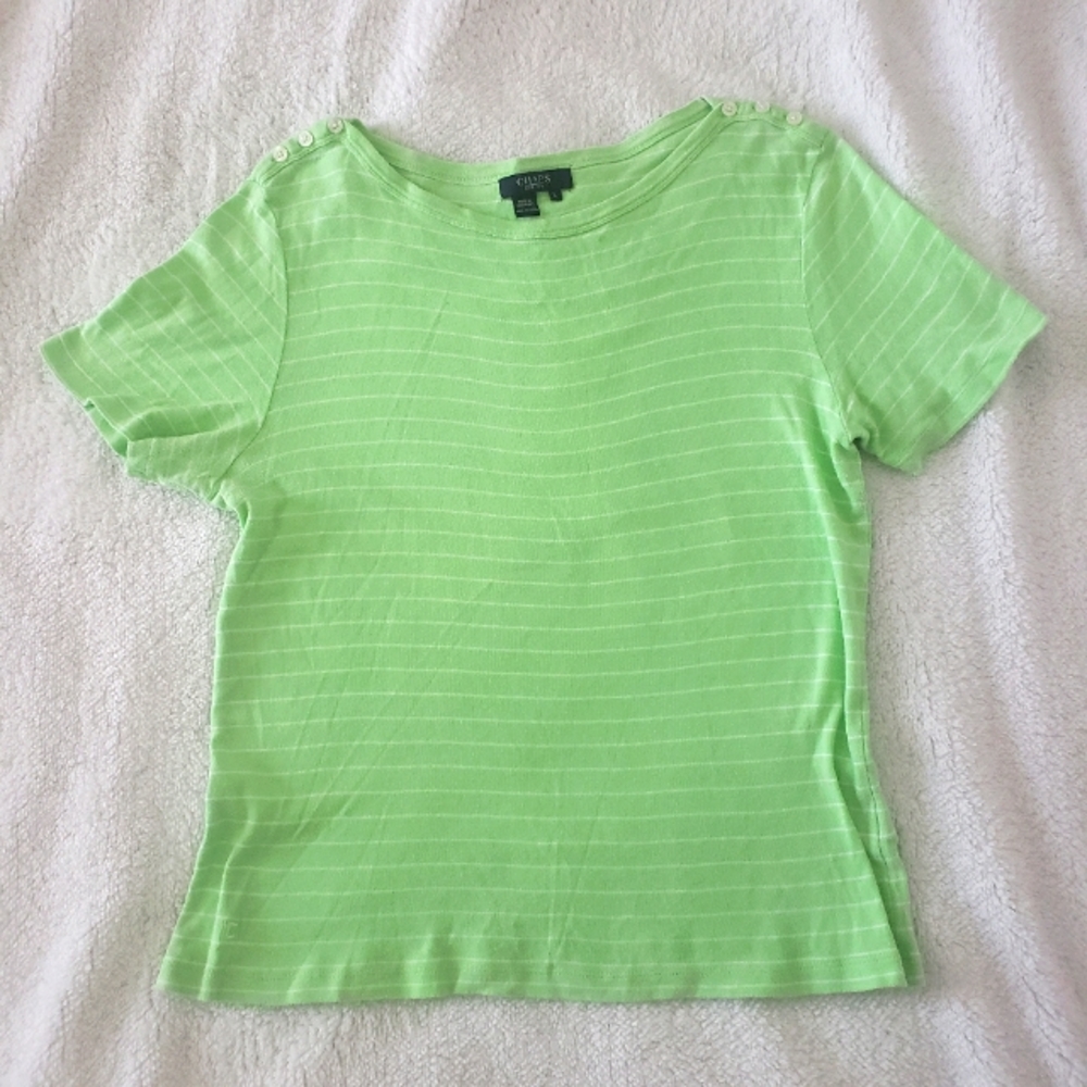 Chaps Green Striped Short Sleeve T Shirt Size L